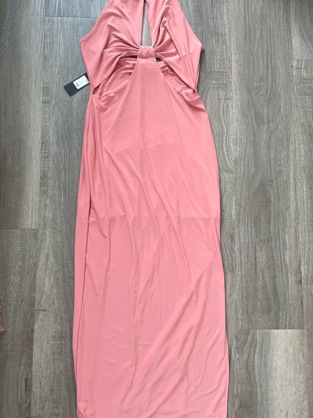 Fashion Nova Coral Pink Twist-Front Halter Maxi Dress